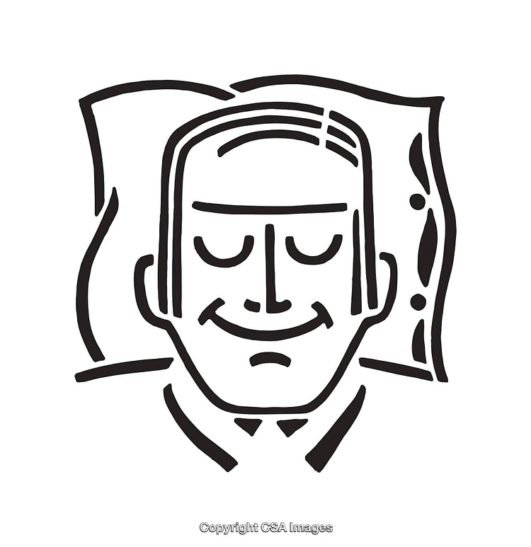 Black And White Illustration of a Relaxed Smiling Face on Pillow