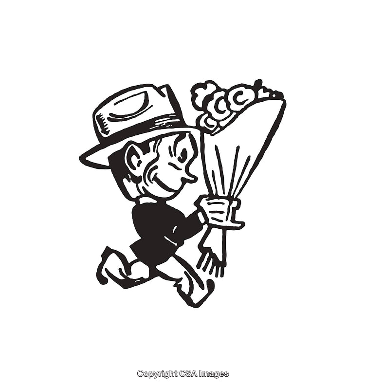 Charming Retro Illustration of a Boy Running with Flowers