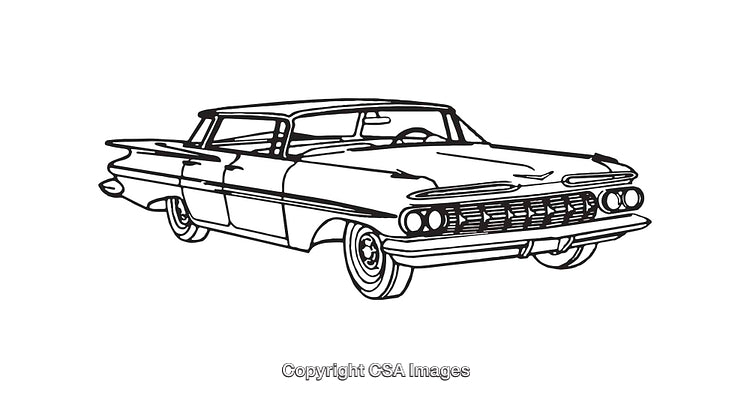 Classic Vintage Car Illustration in Black and White Line Art Style