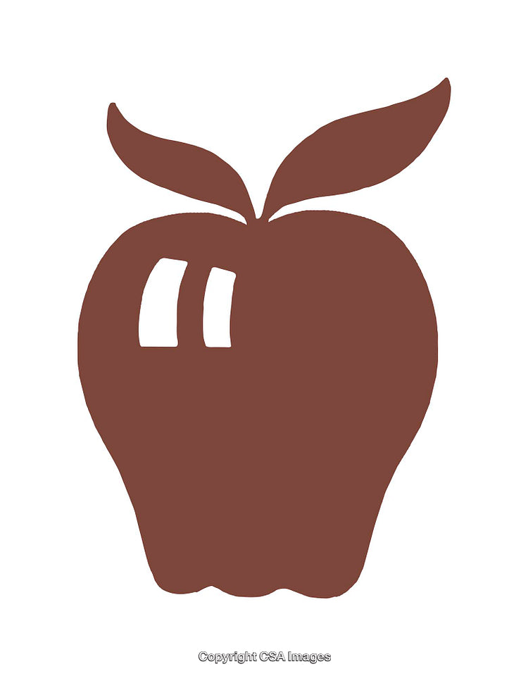 Brown Apple Icon With Stylized Leaves and Reflective Highlights