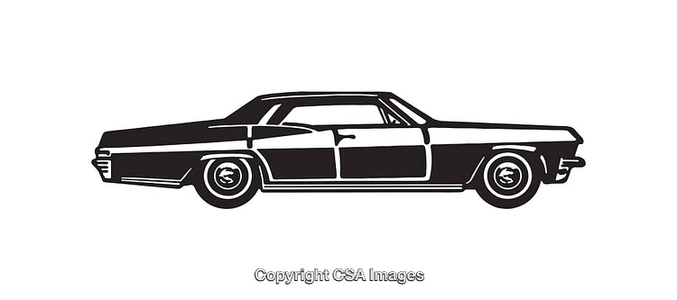 Classic Car Black and White Line Art Illustration