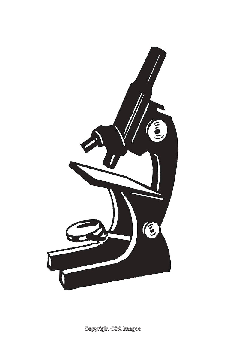Black and White Line Art Illustration of a Scientific Microscope