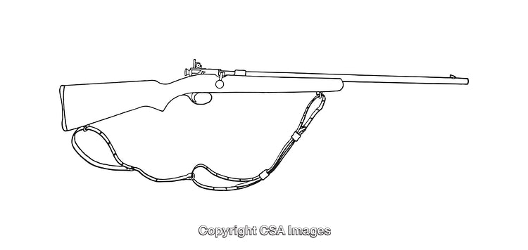 Black and White Diagram of a Rifle Design with Sling Details