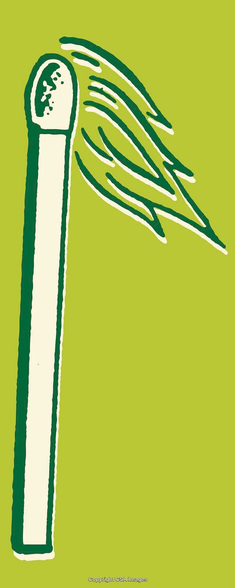 Minimalist Illustration of Striking Match in Line Art Style on Green Background