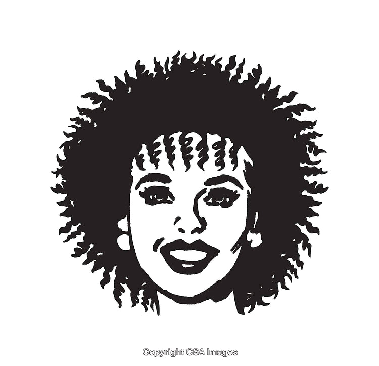 Black and White Line Art of a Smiling Person with Curly Hair