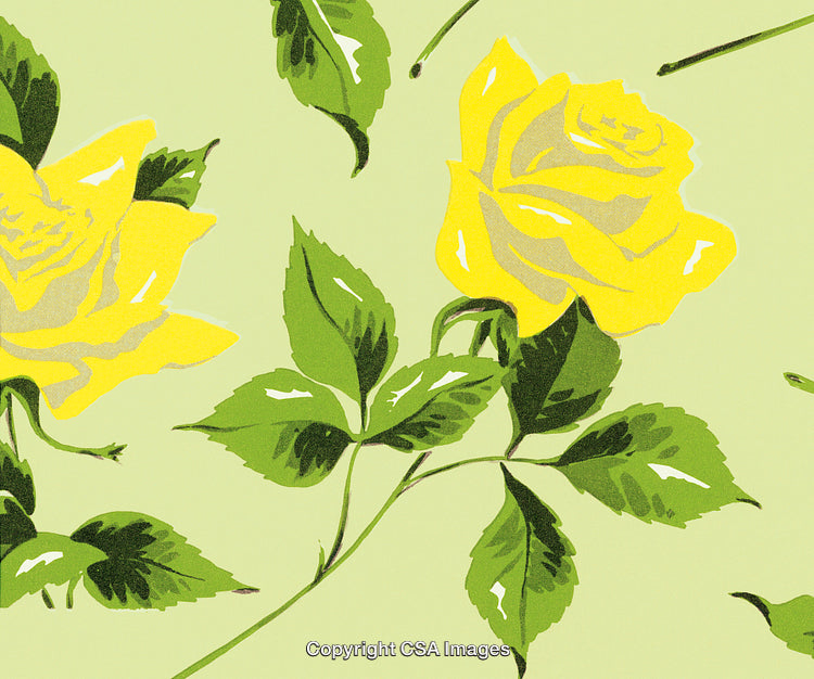 Vibrant Yellow Roses With Green Leaves on a Soft Light Green Background