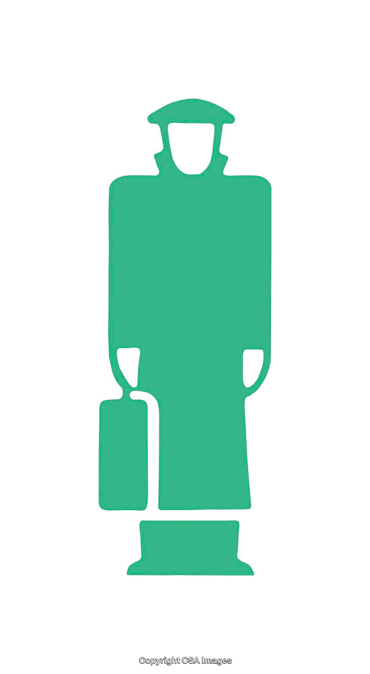 Minimalist Green Business Traveler Icon With a Suitcase on White Background