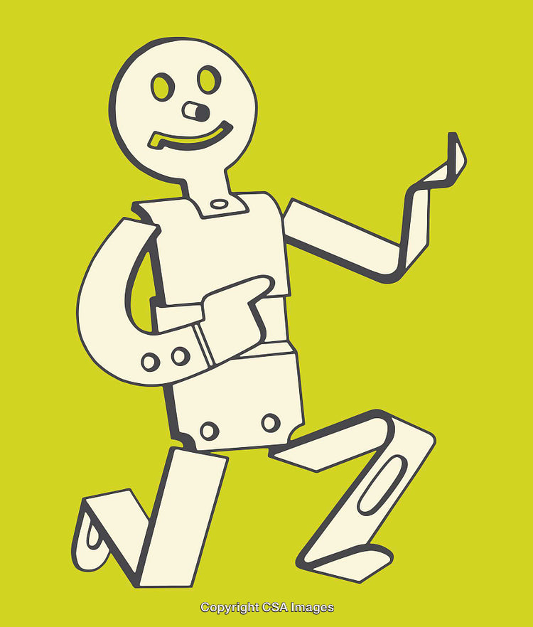 Happy Robot Character in Line Art Style on Colorful Background