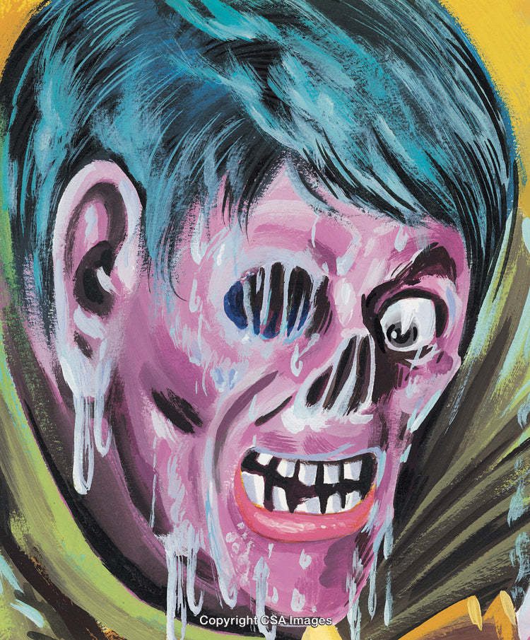 Colorful Abstract Painting of a Surreal Melting Human Face in Distress