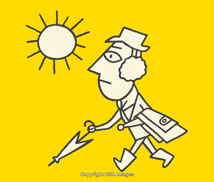 Colorful Line Art Illustration of a Person Walking With an Umbrella