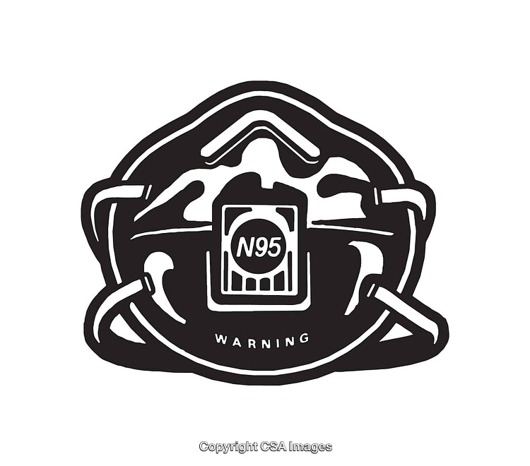 Illustration of N95 Respirator Mask in Black and White Line Art Style