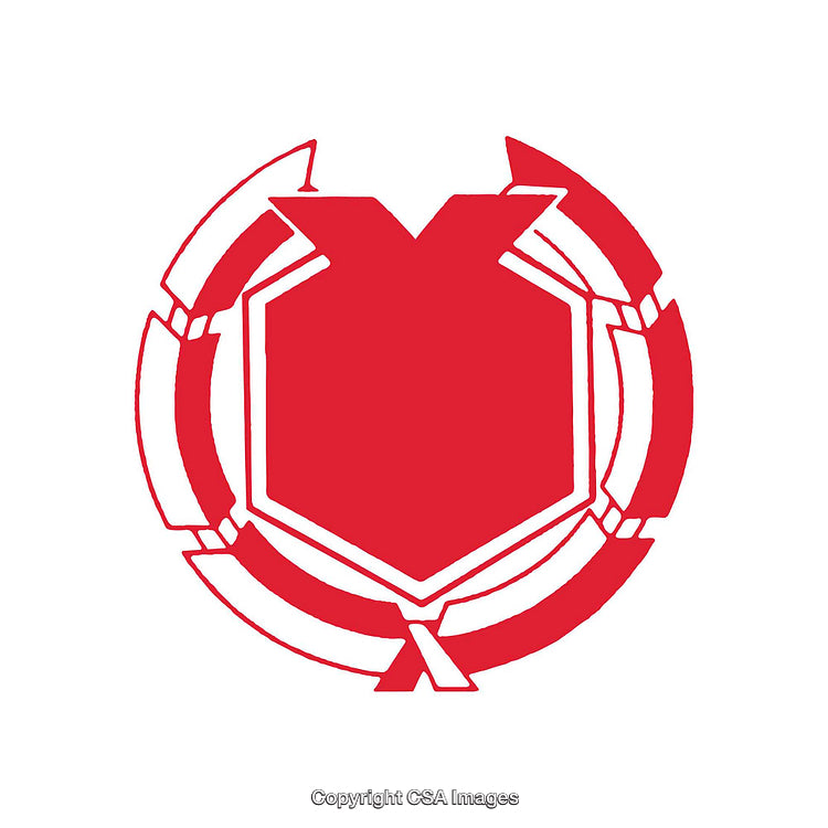Abstract Red Circular Symbol With Geometric Patterns and Bold Design