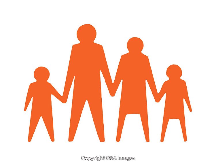 Orange Silhouette Icons Representing Family Holding Hands on White