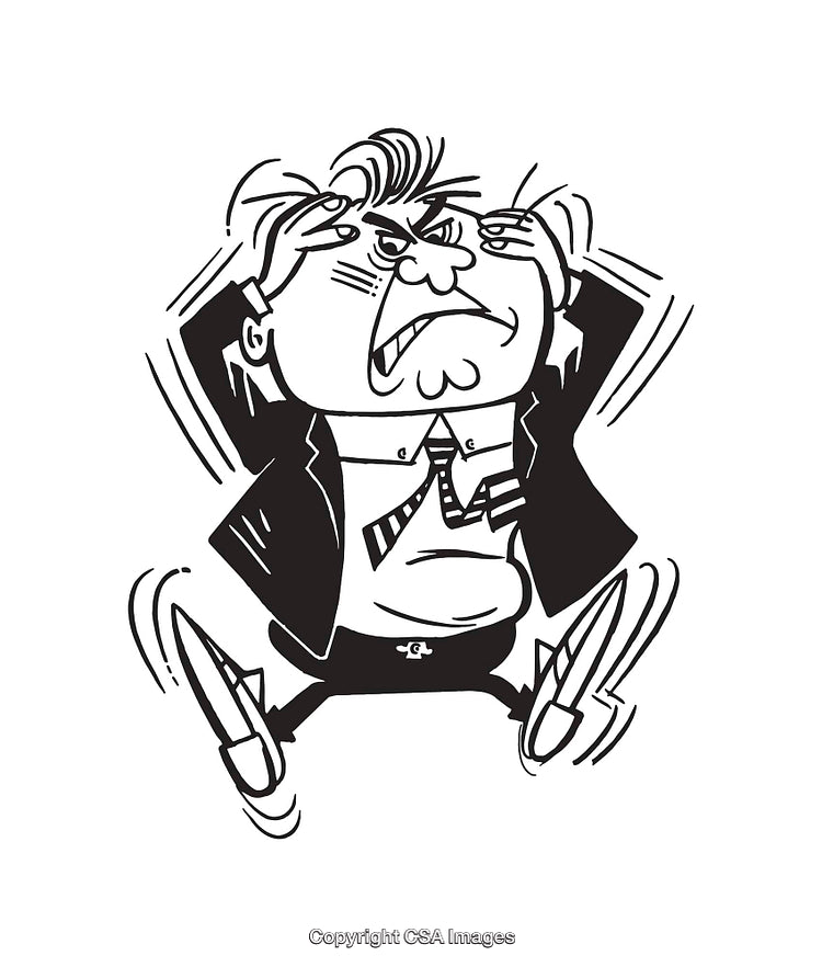 Frustrated Businessman in Black and White Line Art Illustration