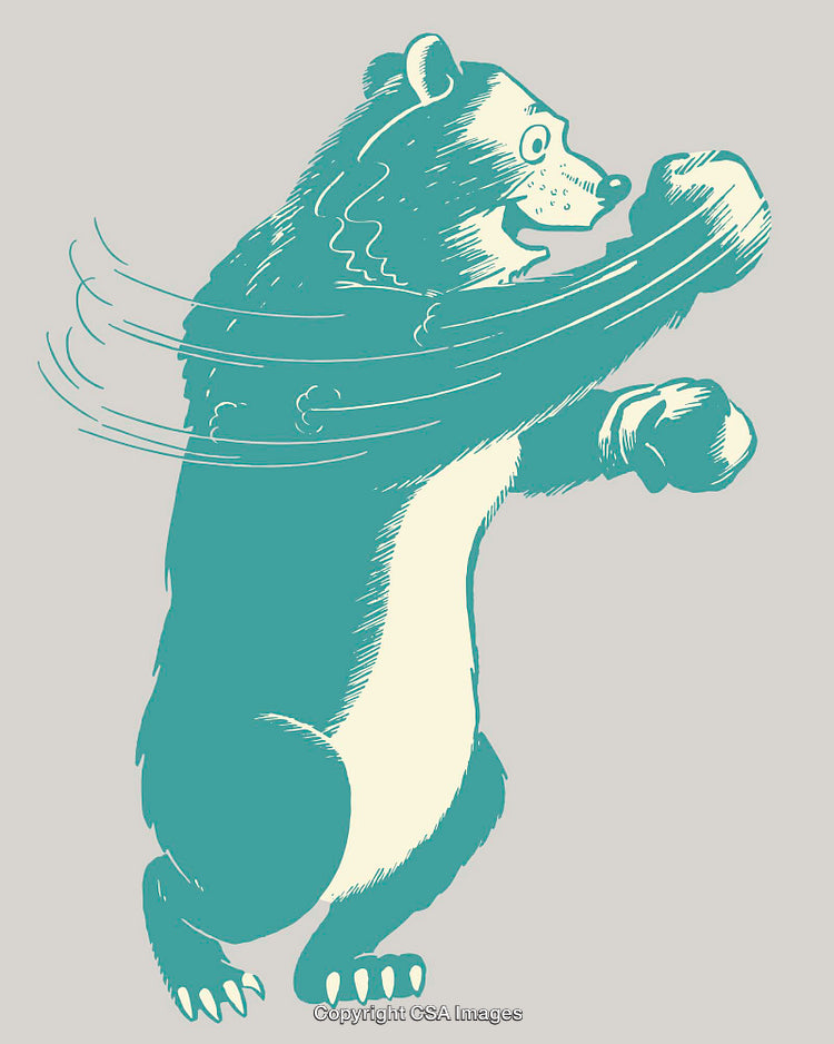 Playful Bear Illustration in Boxing Stance with Cartoon Style