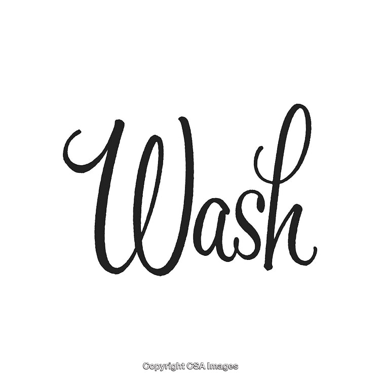 Elegant Handwritten Word 'Wash' in Cursive Calligraphy on White Background