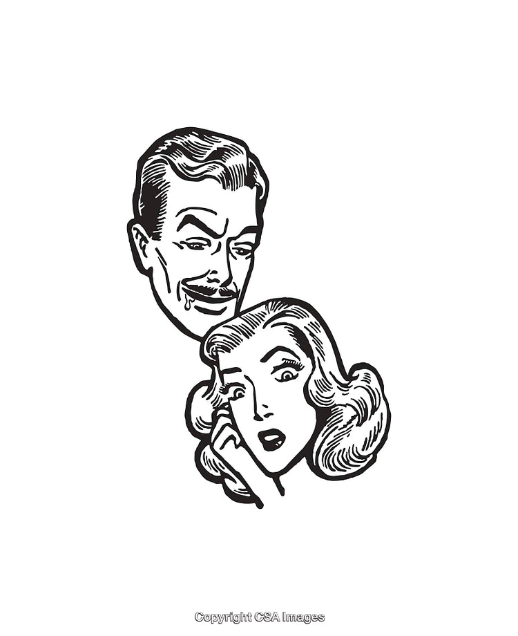 Stylized Retro Black and White Illustration of a Man and Woman