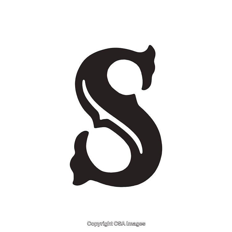 Stylish Black Letter S in Decorative Serif Font on White Background