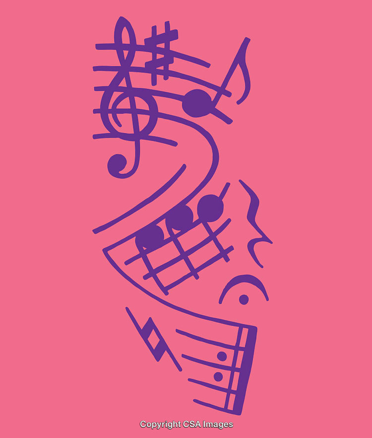 Colorful Abstract Music Note Composition on Pink Background