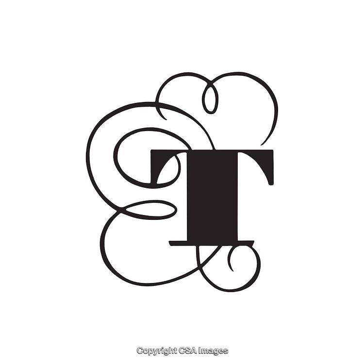 Stylized Ornamental Capital Letter T With Scrollwork Design