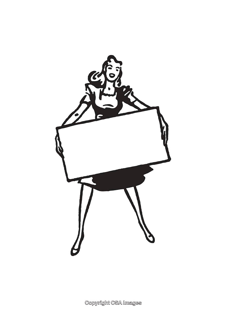 Retro Style Woman Holding Blank Sign Vector Illustration