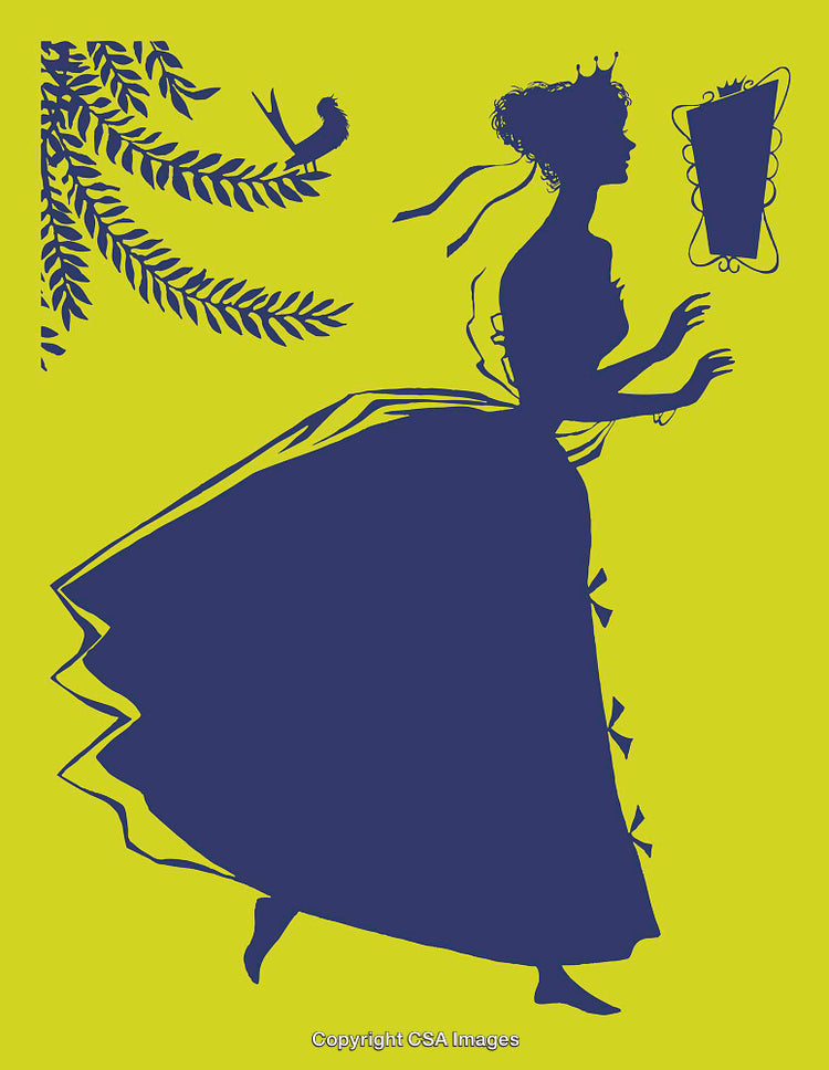 Elegant Silhouette of a Crowned Princess Holding a Mirror