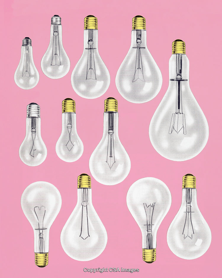 Vintage Illustration of Numerous Light Bulbs Against Pink Background