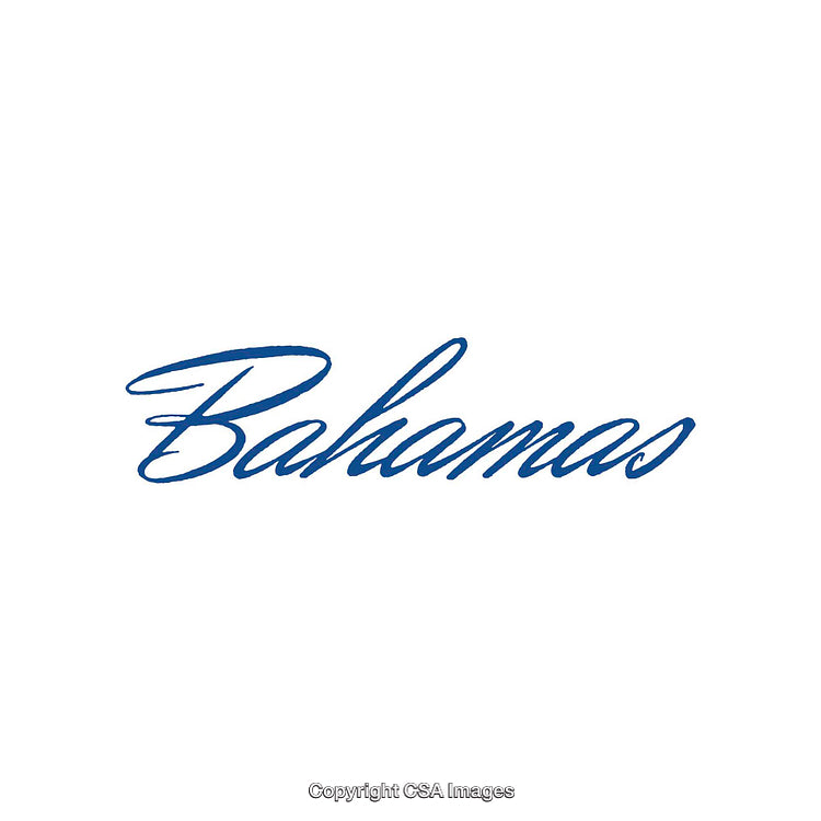 Blue Handwritten Text Depicting Bahamas on White Background