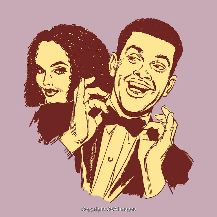 Elegant Couple Posing Together in Vintage Line Art Style Illustration