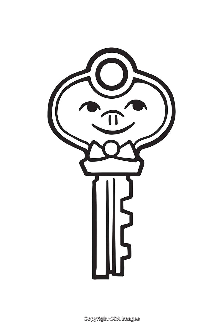 Charming Line Art Illustration of a Key with a Smiling Face Design