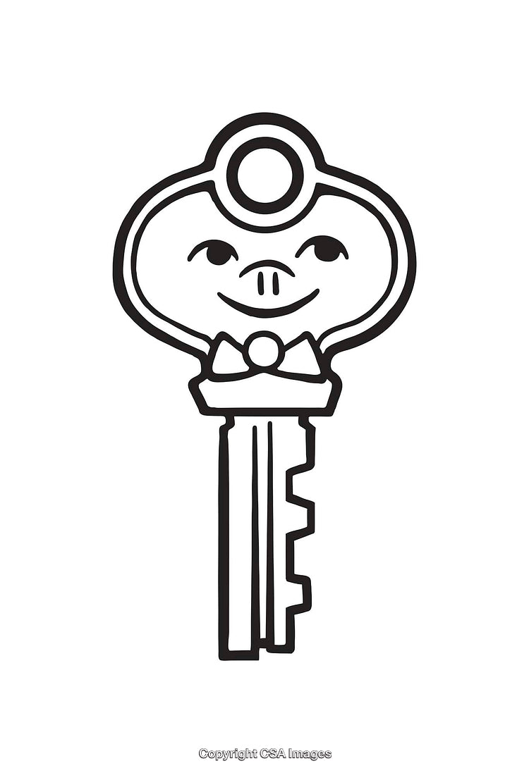 Charming Line Art Illustration of a Key with a Smiling Face Design