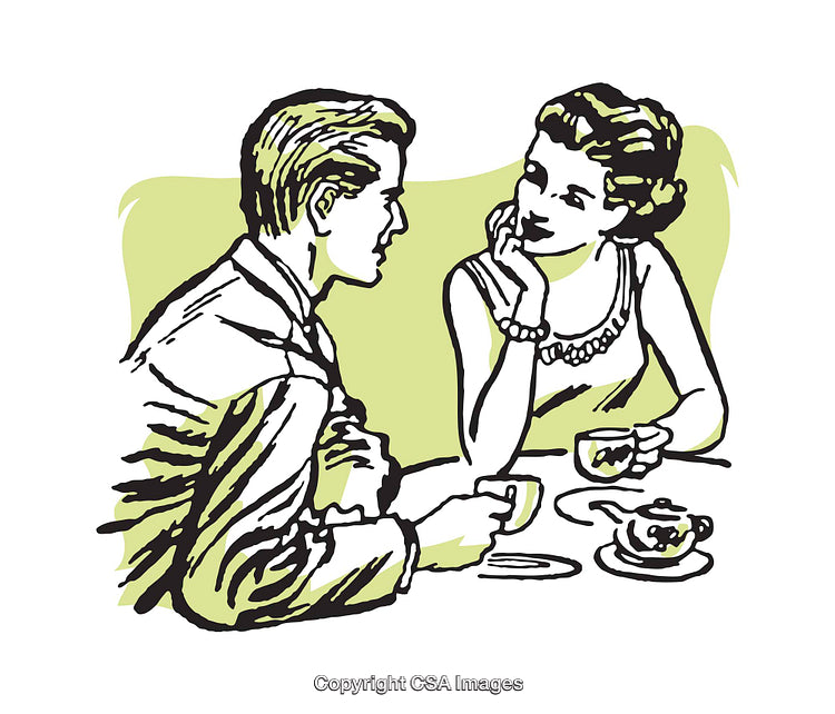 Vintage Illustration of a Couple Enjoying a Coffee Conversation