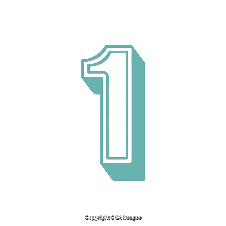 Turquoise Number One with White Outline on White Background