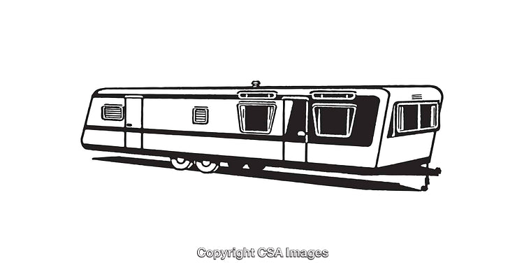 Black and White Line Art Illustration of a Mobile Home