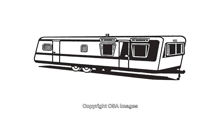 Black and White Line Art Illustration of a Mobile Home