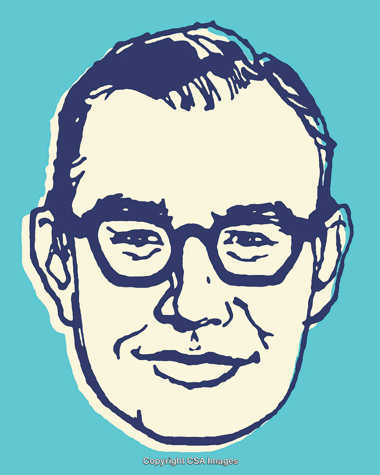 Color Line Art Illustration of a Smiling Male Face in Glasses
