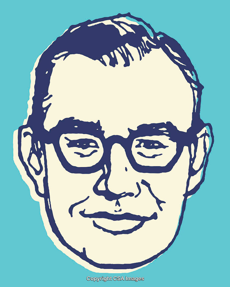 Color Line Art Illustration of a Smiling Male Face in Glasses