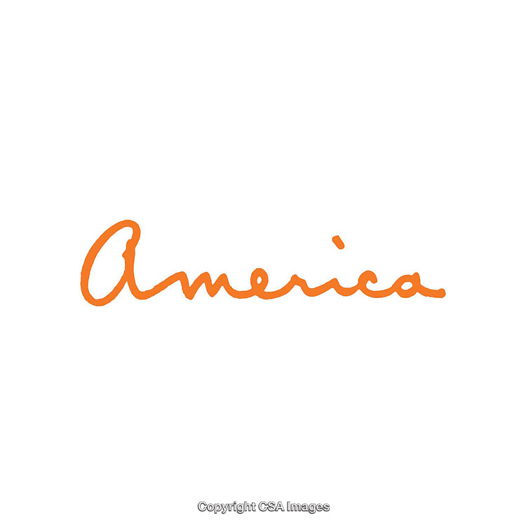 Orange Handwritten Script Writing The Word 'America' on a White Background