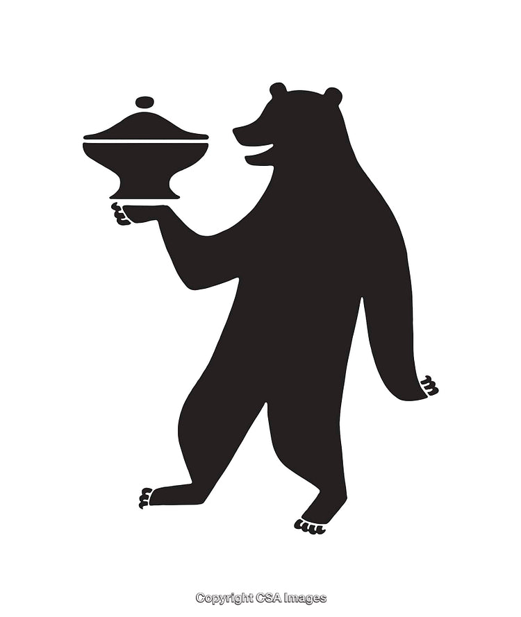 Black and White Bear Line Art Holding Covered Bowl Illustration