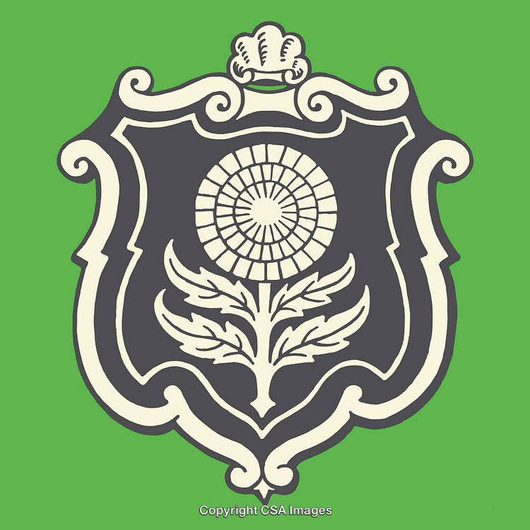 Vintage Floral Crest Design on a Green Background