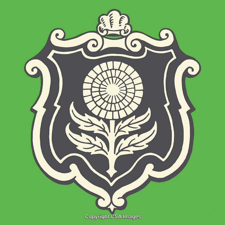 Vintage Floral Crest Design on a Green Background