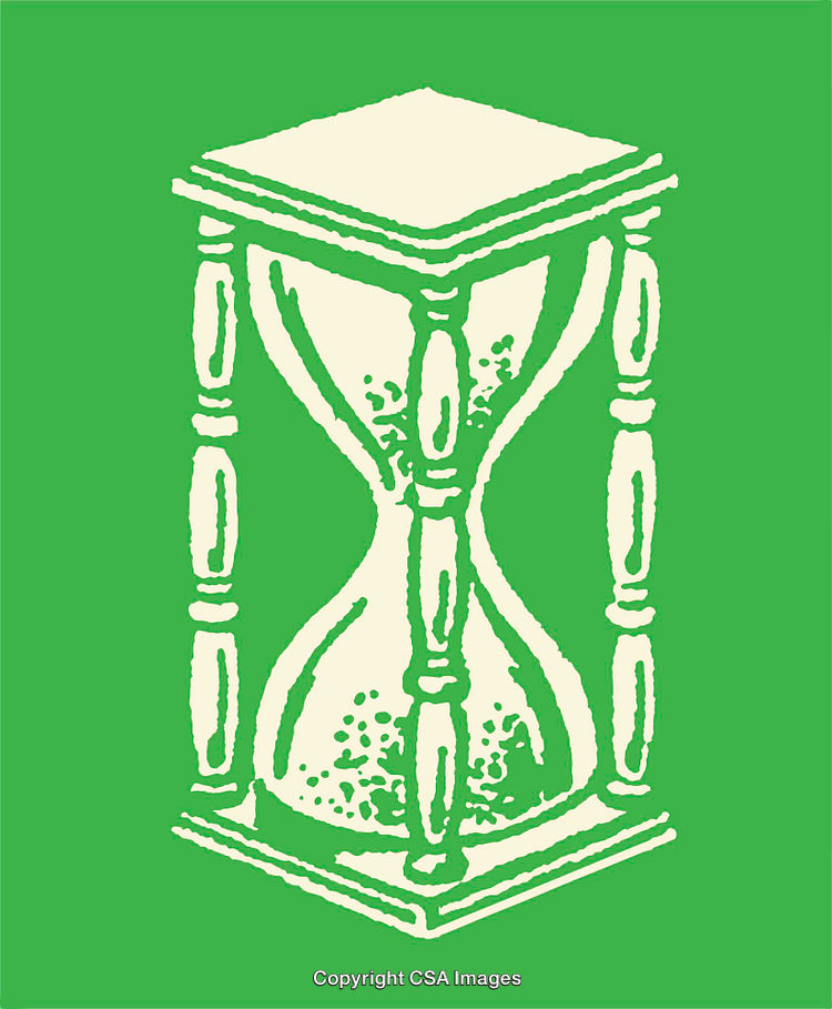 Vintage Hourglass Illustration Depicting Time Concepts in Green and Beige Colors