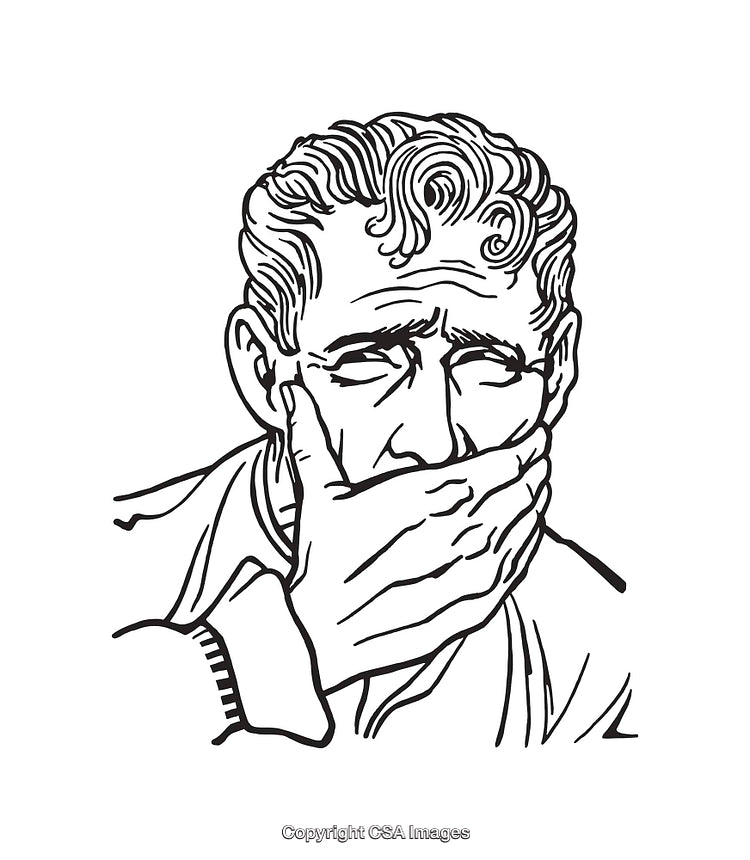 Black and White Line Art of a Thoughtful Man