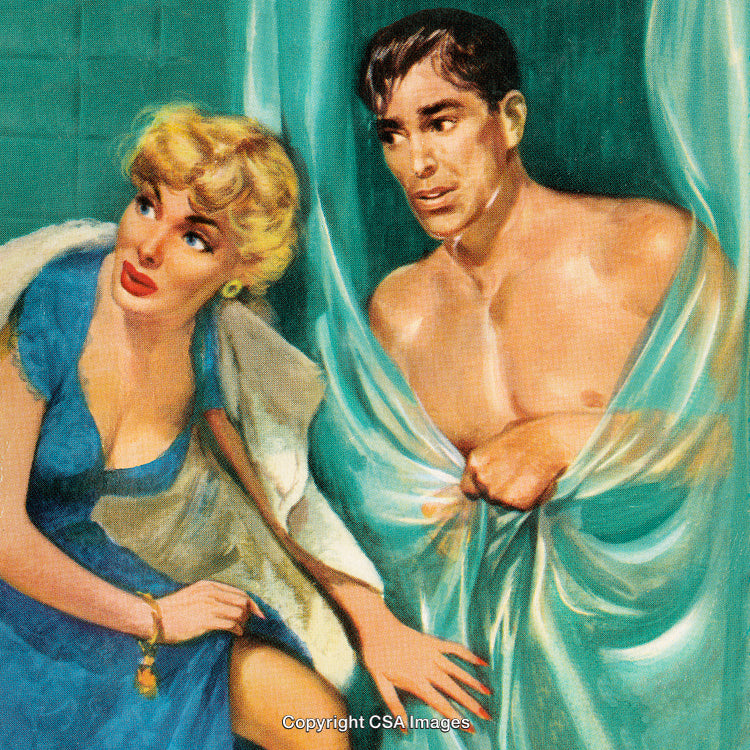 Vintage Illustration of Suspenseful Moment With Man and Woman in a Tense Scene