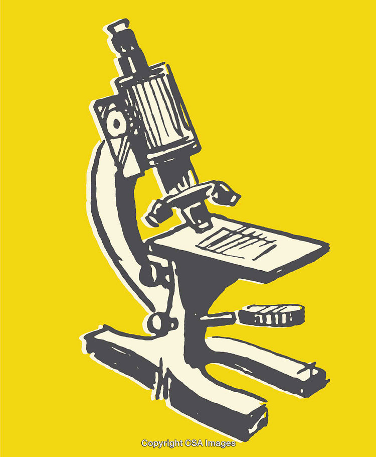 Vintage Illustration of a Microscope with Yellow Backdrop