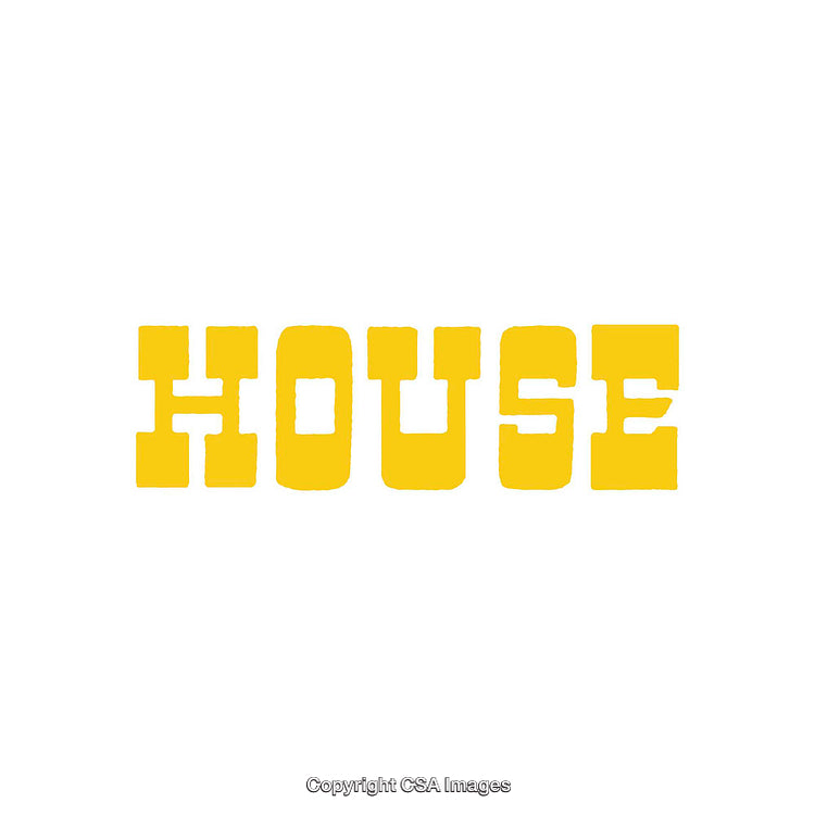 Bold Yellow Block Text Reading 'House' on White Background