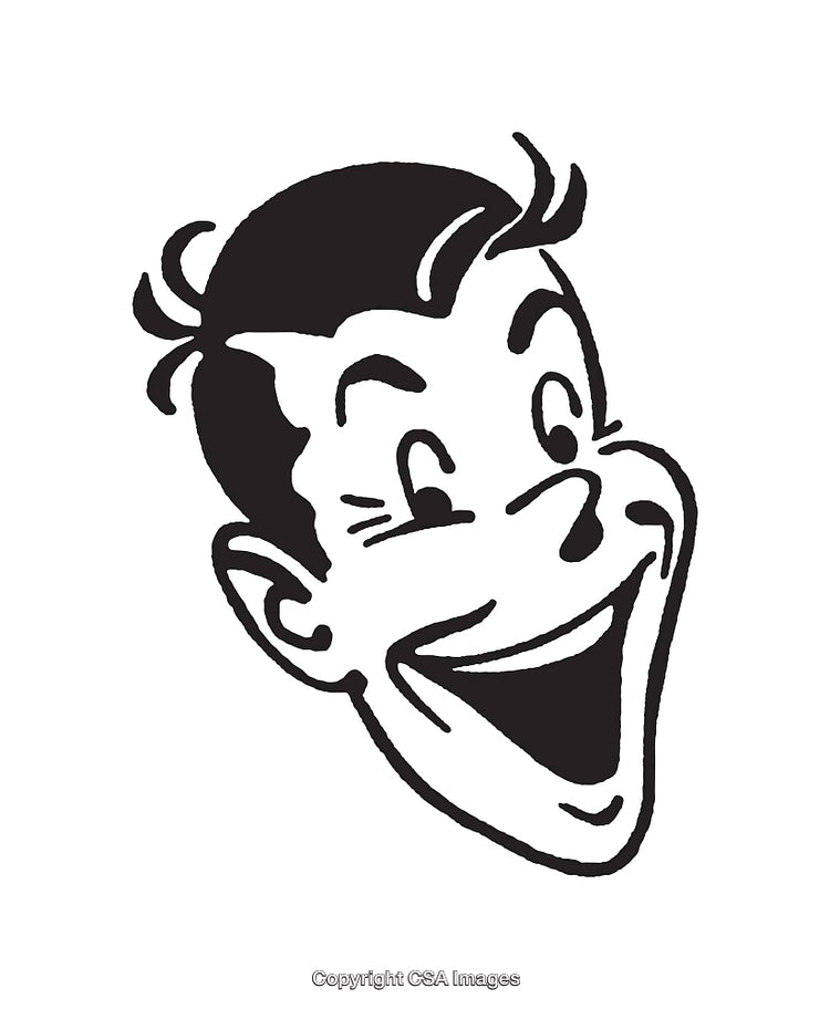 Vintage Black and White Cartoon Character Smiling Cheerfully
