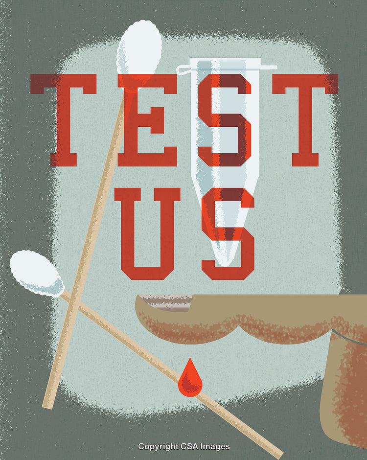Illustration Representing Testing Procedures with Swab Sticks and Text Imagery
