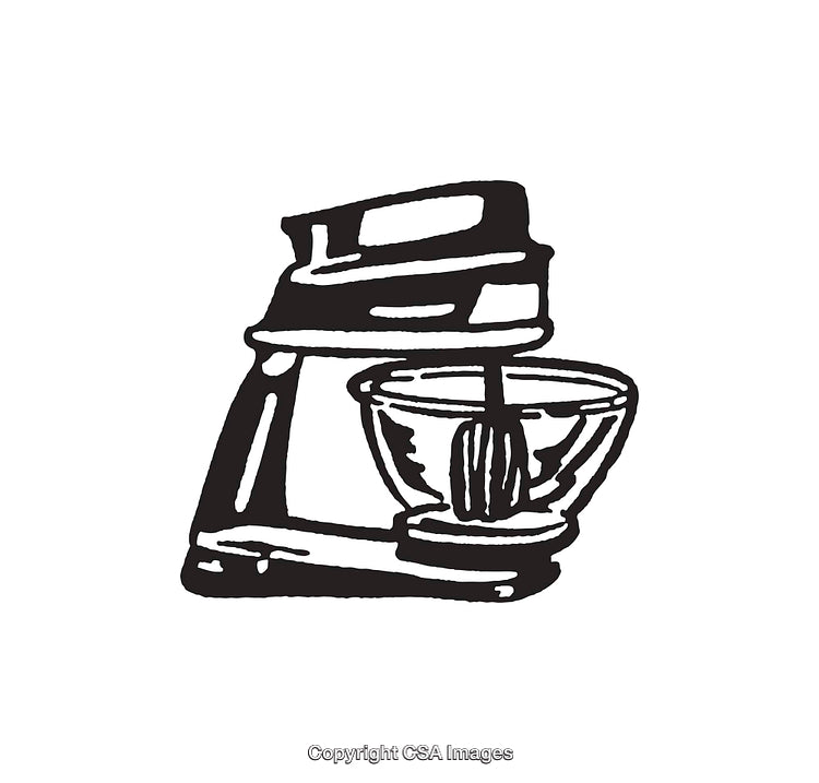 Black and White Line Art Illustration of a Kitchen Mixer