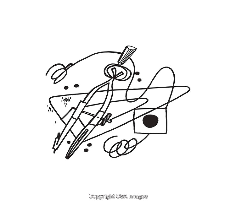Abstract Black And White Geometric Line Art with Compass Shapes and Patterns